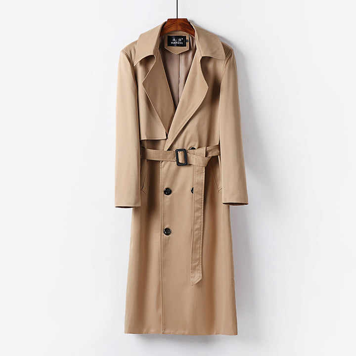 Men's Water-repellent Long Trench Coat with Waist Belt and Distinctive Shawl Collar Mune Fashion