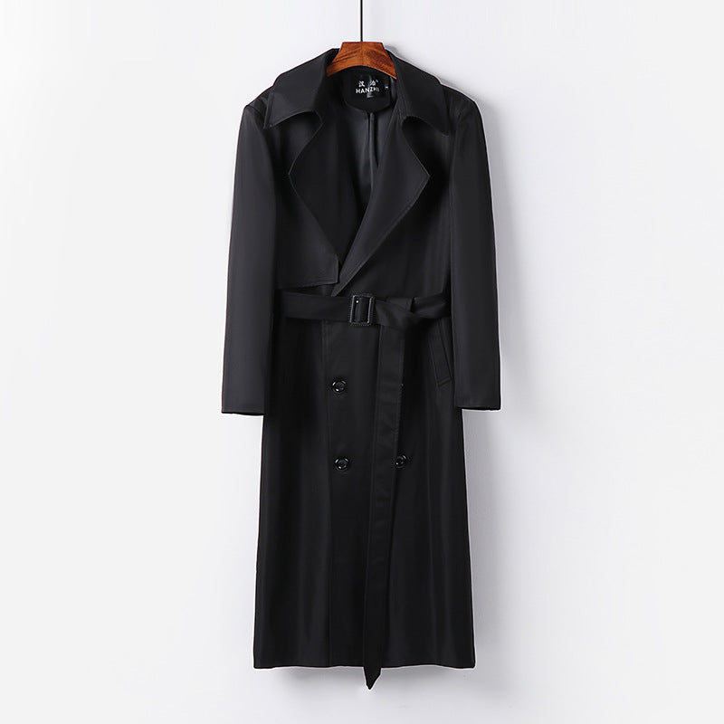 Men's Water-repellent Long Trench Coat with Waist Belt and Distinctive Shawl Collar Mune Fashion