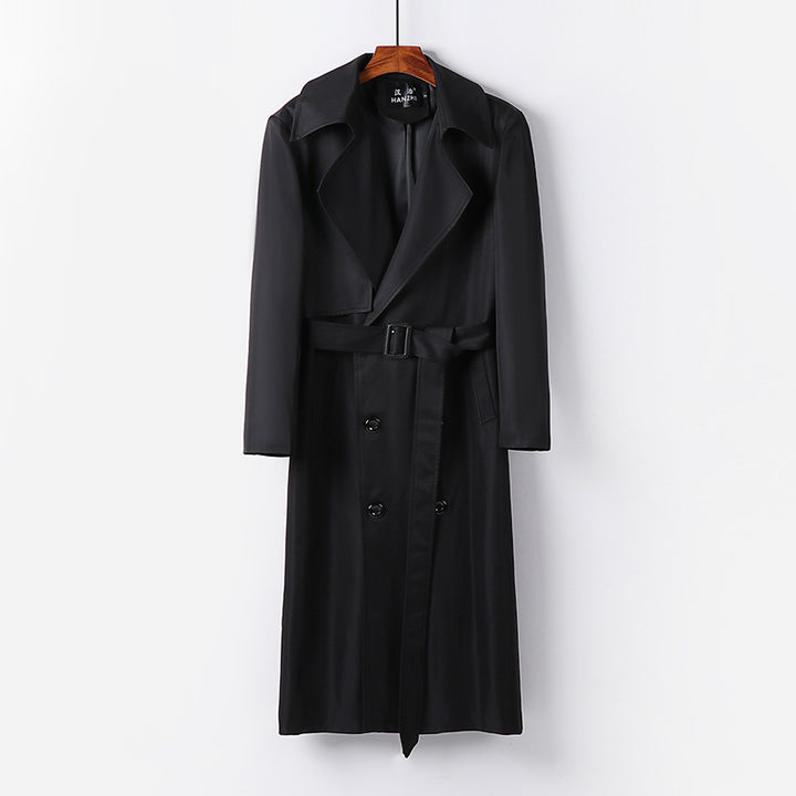 Men's Water-repellent Long Trench Coat with Waist Belt and Distinctive Shawl Collar Mune Fashion