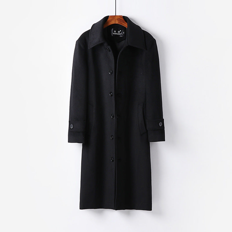 Men's Tailored Wool Blend Coat with Ties and Concealed Button Placket Mune Fashion