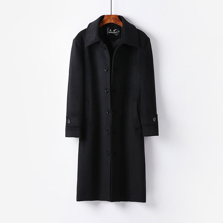 Men's Tailored Wool Blend Coat with Ties and Concealed Button Placket Mune Fashion