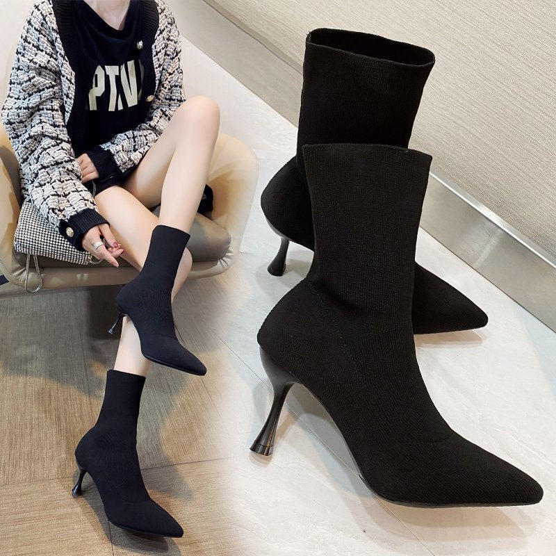 Women's nan stretch sock ankle boots with pointed toe and shaped stiletto heel Mune Fashion