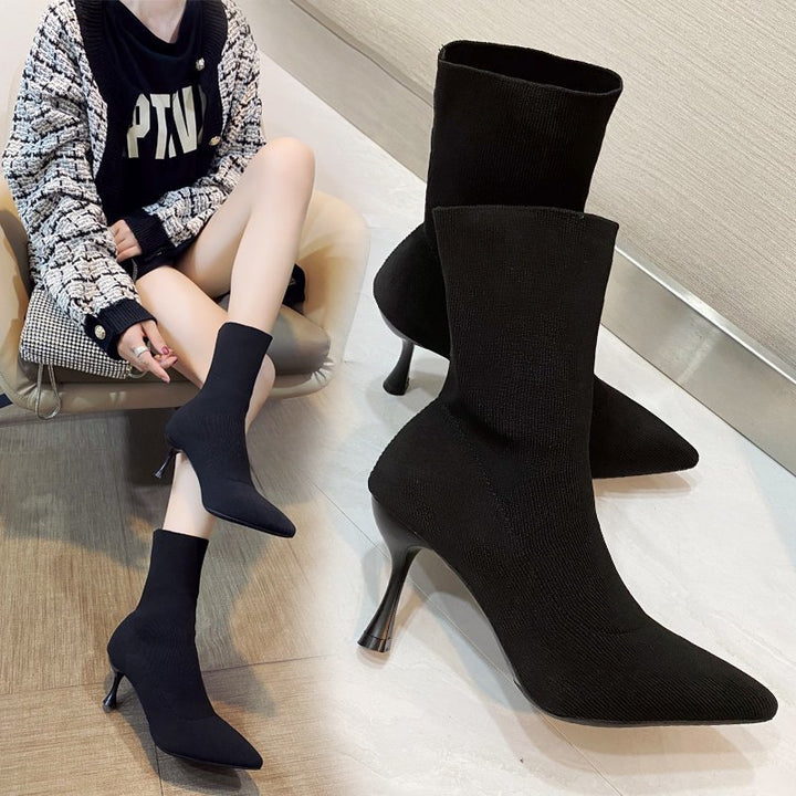 Women's nan stretch sock ankle boots with pointed toe and shaped stiletto heel Mune Fashion