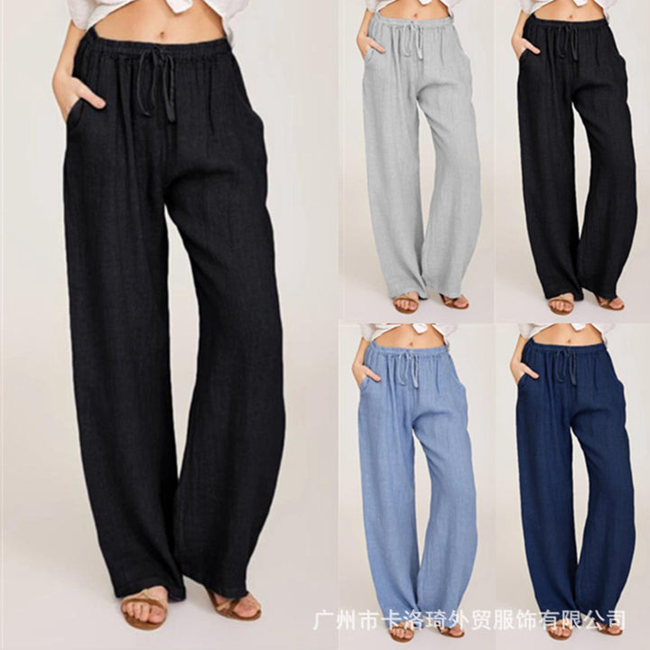 Women's relaxed linen pants with elastic waistband, drawstring, and side pockets Mune Fashion
