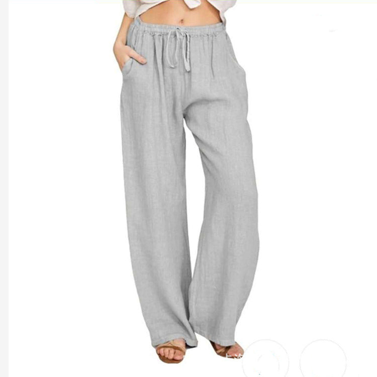 Women's relaxed linen pants with elastic waistband, drawstring, and side pockets Mune Fashion