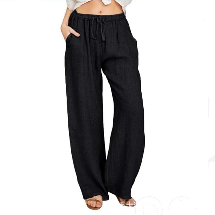 Women's relaxed linen pants with elastic waistband, drawstring, and side pockets Mune Fashion