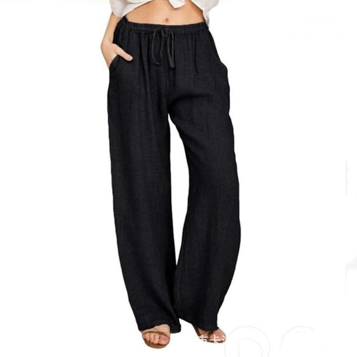 Women's relaxed linen pants with elastic waistband, drawstring, and side pockets Mune Fashion
