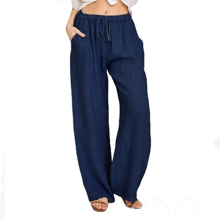 Women's relaxed linen pants with elastic waistband, drawstring, and side pockets Mune Fashion