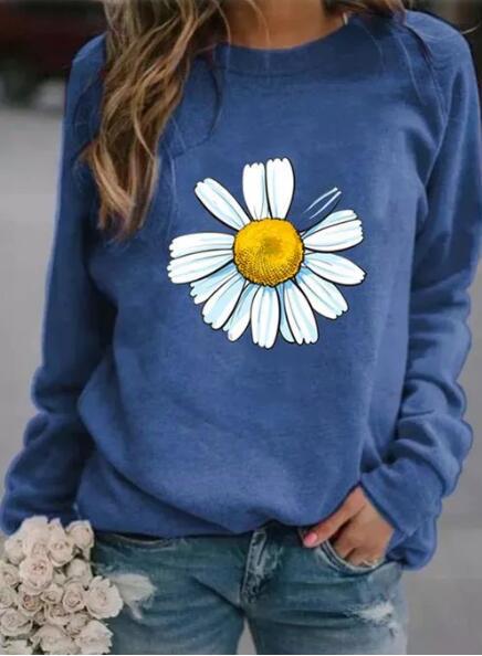Women's sweatshirt with large daisy print, round neck and casual oversized fit Mune Fashion