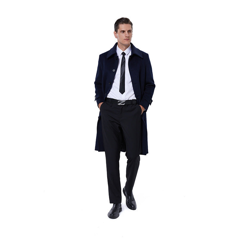Men's long coat made of wool blend with simple button placket and adjustable cuffs Mune Fashion