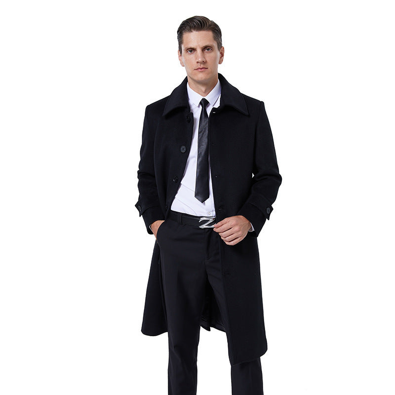 Men's long coat made of wool blend with simple button placket and adjustable cuffs Mune Fashion