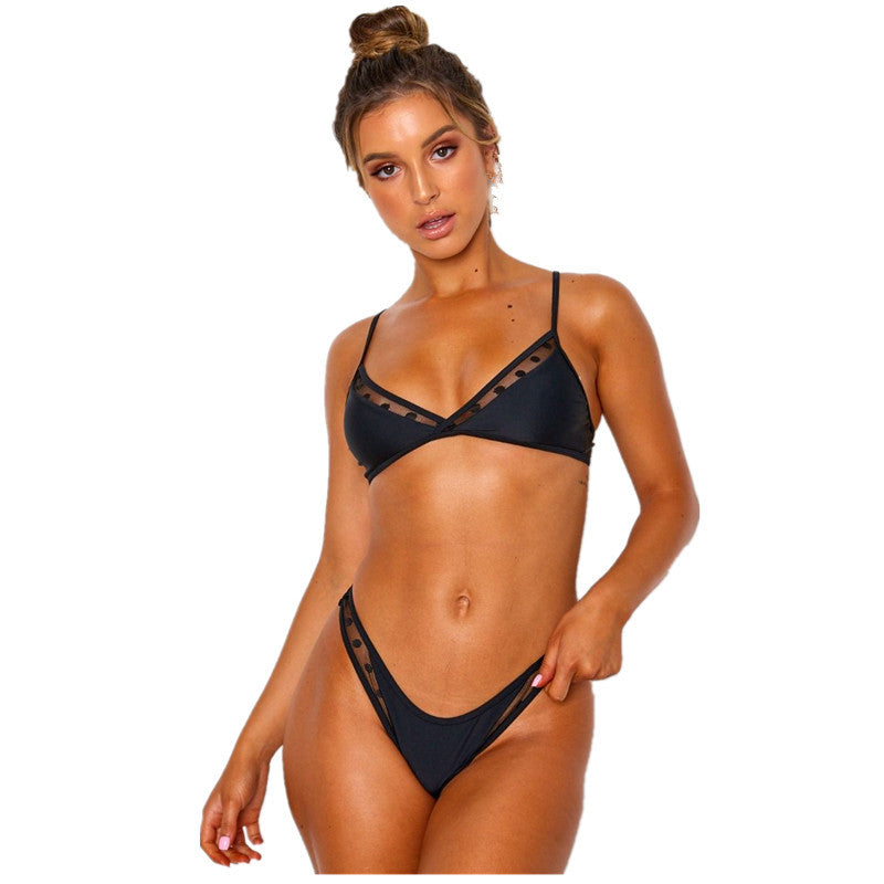 Women Triangle Bikini with Transparent Inserts and Adjustable Straps Mune Fashion