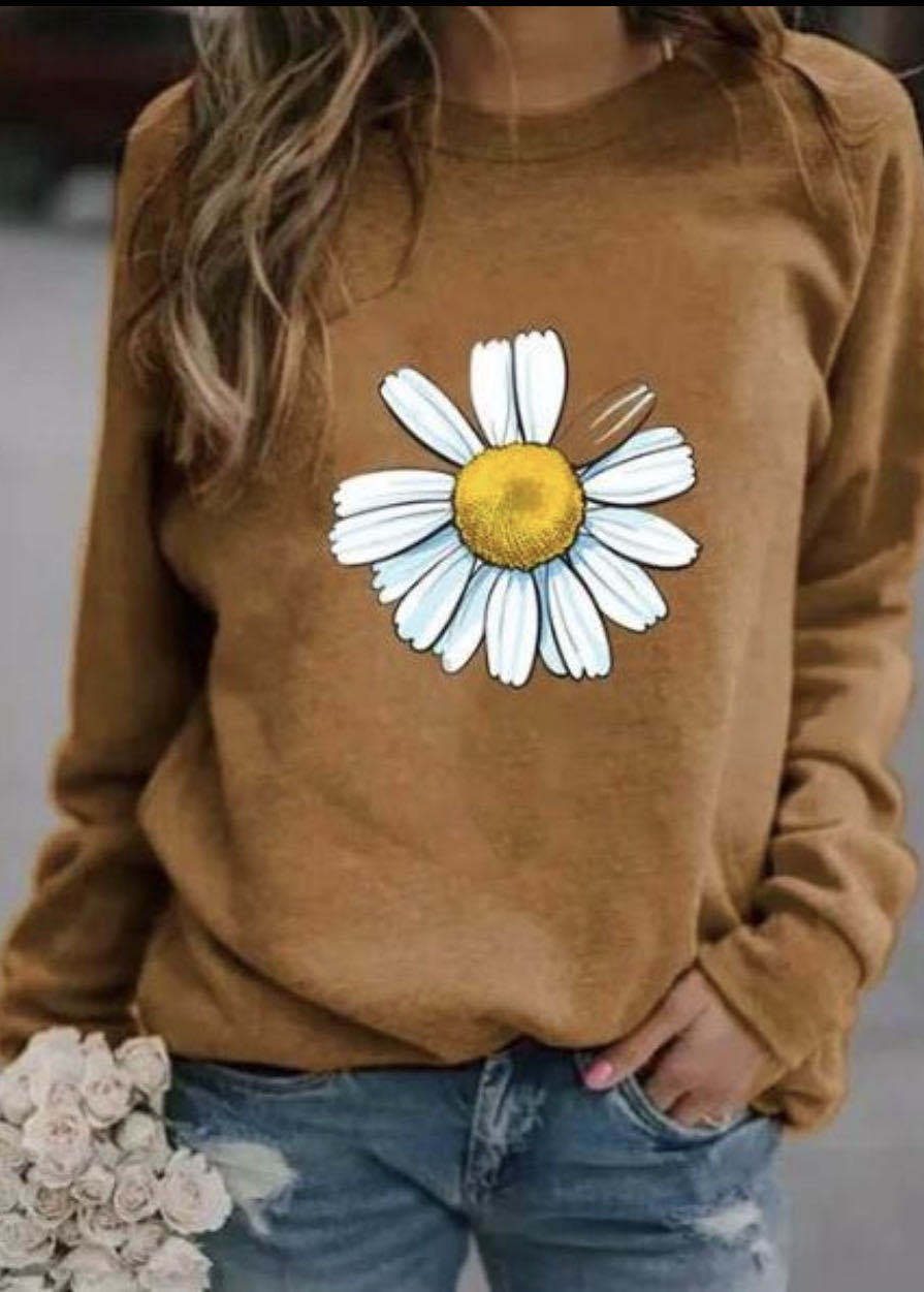 Women's sweatshirt with large daisy print, round neck and casual oversized fit Mune Fashion