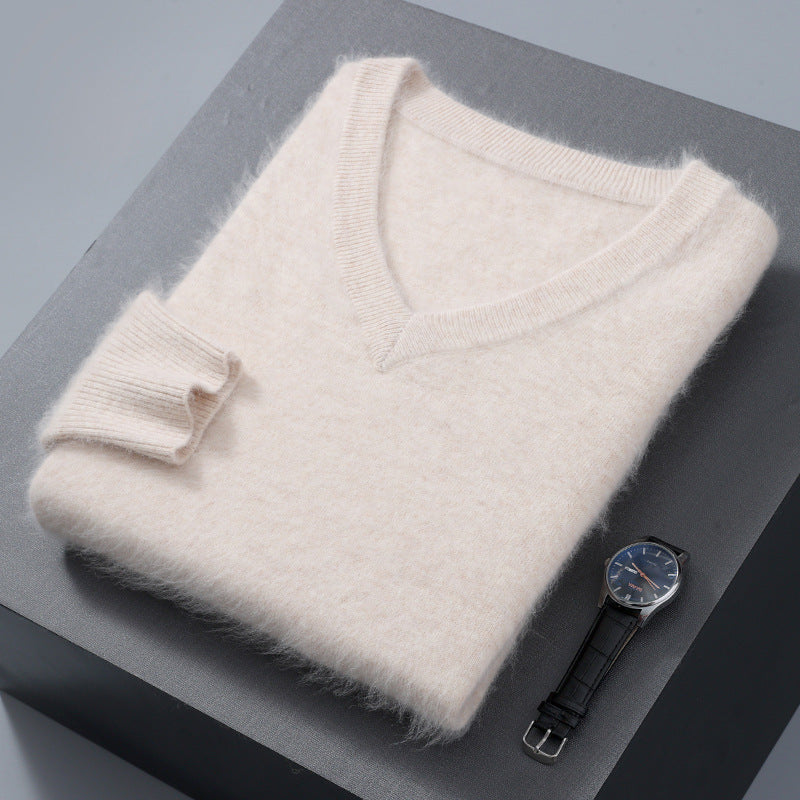 Men's Wool Sweater, V-Neck, Loose, Solid Color