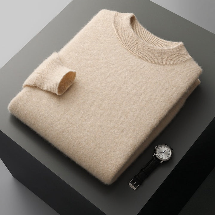 Men's cashmere sweater, standing collar, pure wool