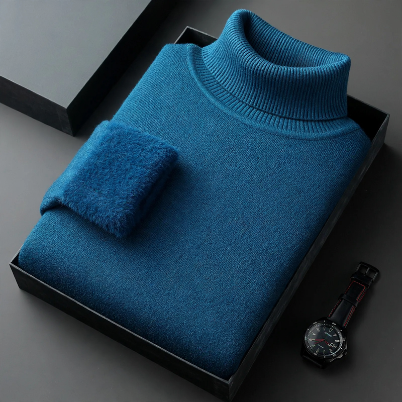 Men's knitted sweater with roll neck and wool blend