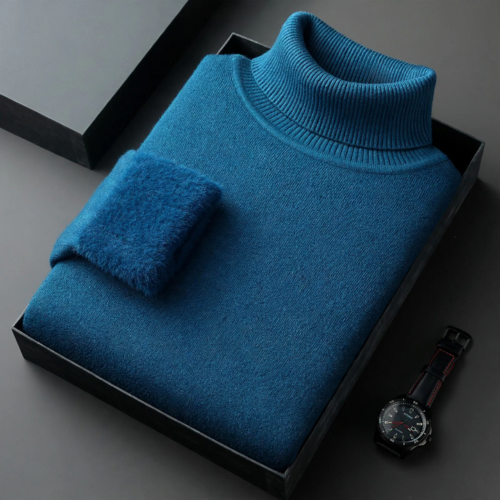 Men's knitted sweater with roll neck and wool blend