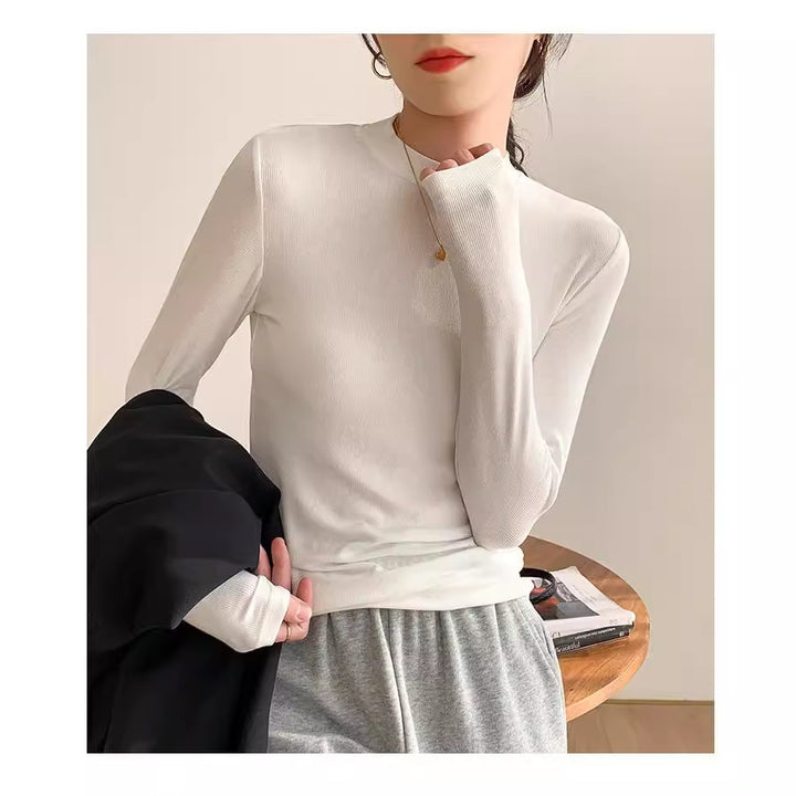 Thin long sleeve knit shirt with stand-up collar