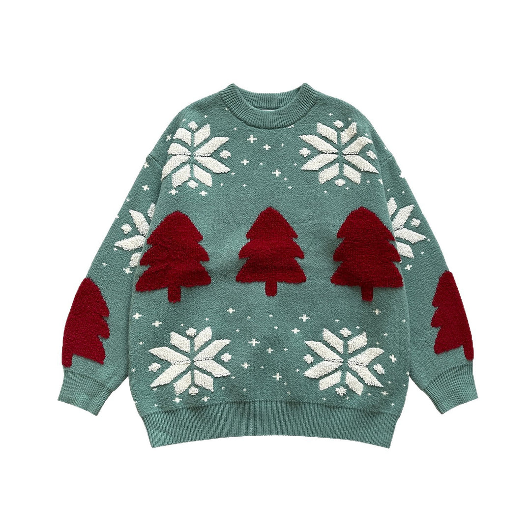 Loose Christmas knit sweater with reindeer motif