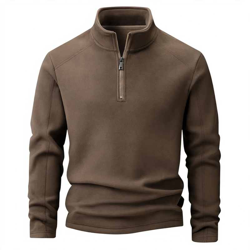 Fleece sweatshirt with stand-up collar and zipper