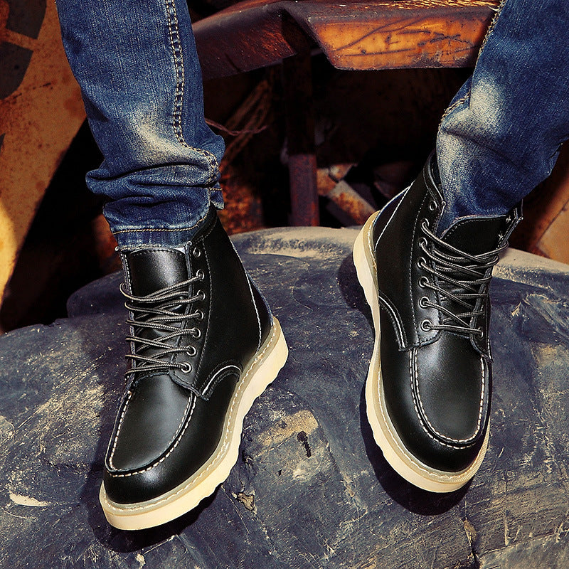 Men's leather boots, lined, with heel