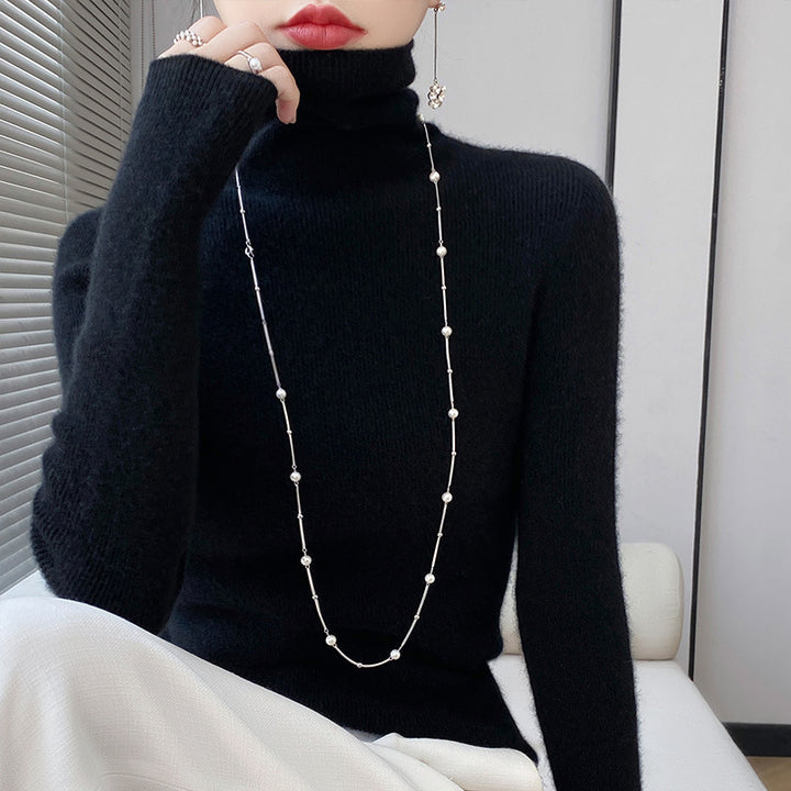 Women's knitted pullover with stand-up collar, long-sleeved, lined