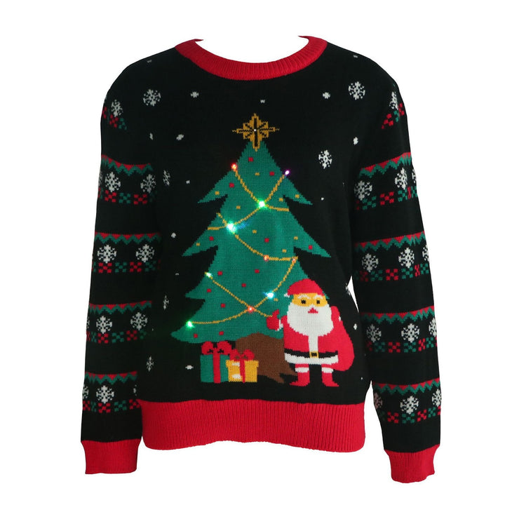 Christmas sweater with Christmas tree motif and LED light