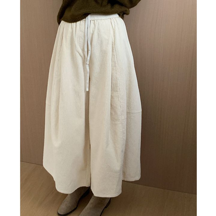 Women's corduroy pants with wide leg and elastic waistband