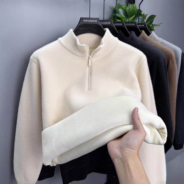 Men's pullover with zipper, lined, stand collar