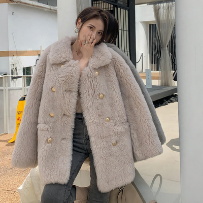 Sheepskin imitation coat, knee-length, women's