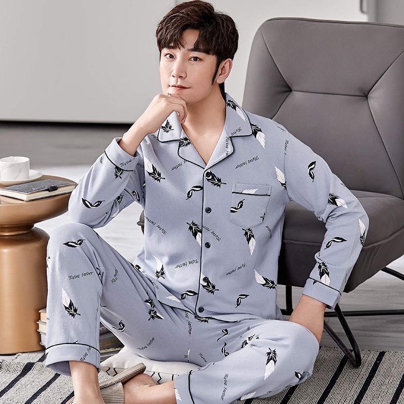 Men's pajamas made of 100% cotton, long-sleeved