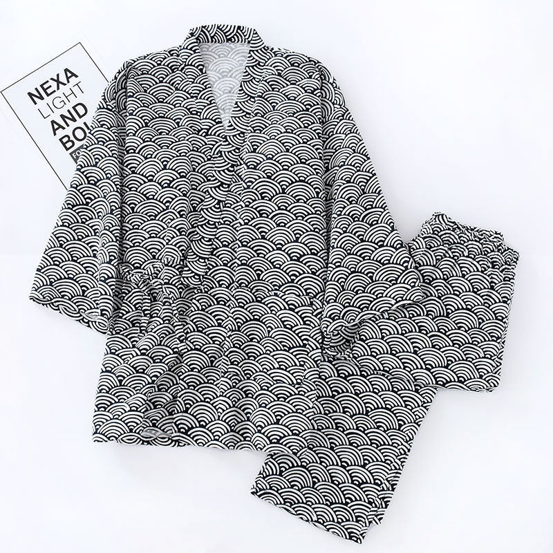 Men's kimono-style house suit made of cotton gauze