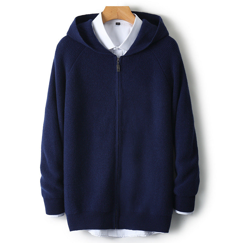 Men's hoodie cardigan, 100% wool