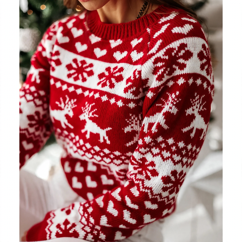 Women's Christmas sweater with jacquard knit pattern
