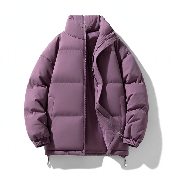 Unisex quilted jacket, stand-up collar, padded, solid color