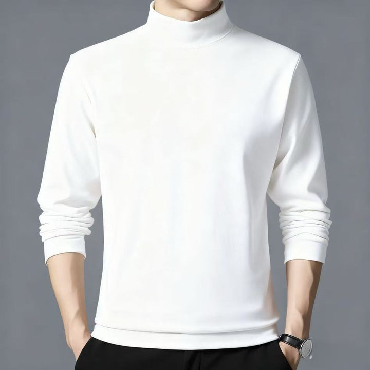 Men's knitted sweater with stand-up collar, warming and elastic
