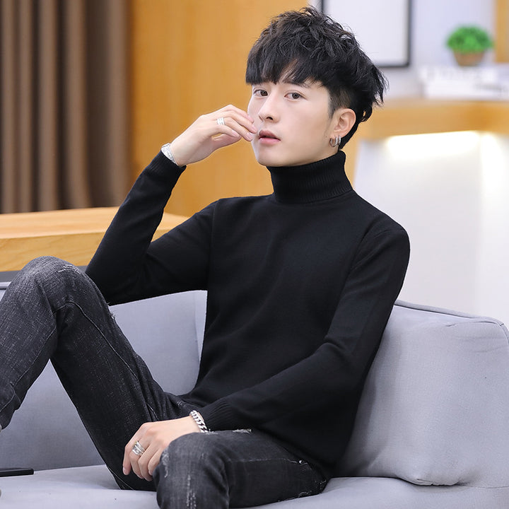 Men's turtleneck sweater, slim fit, solid color