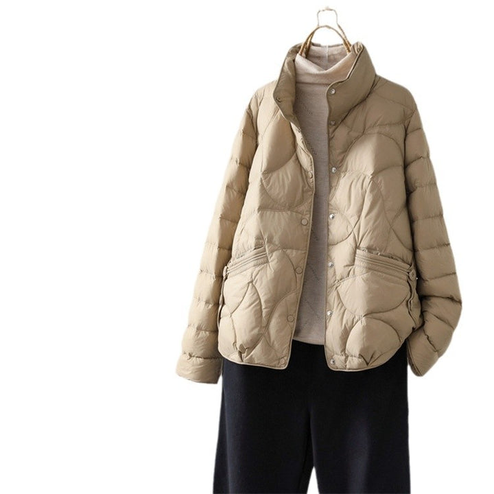 Light short down jacket for women with stand-up collar