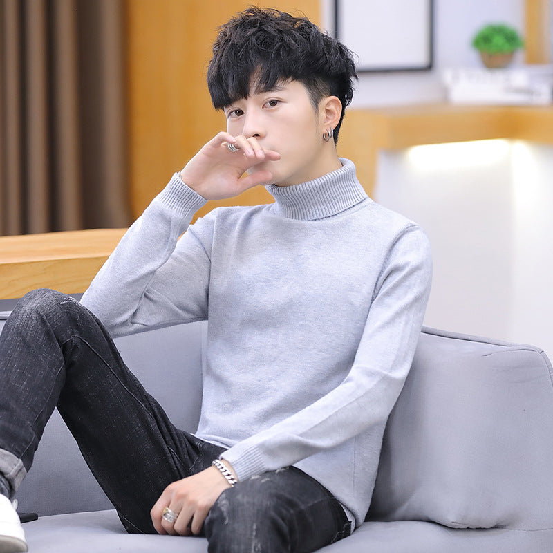 Men's turtleneck sweater, slim fit, solid color