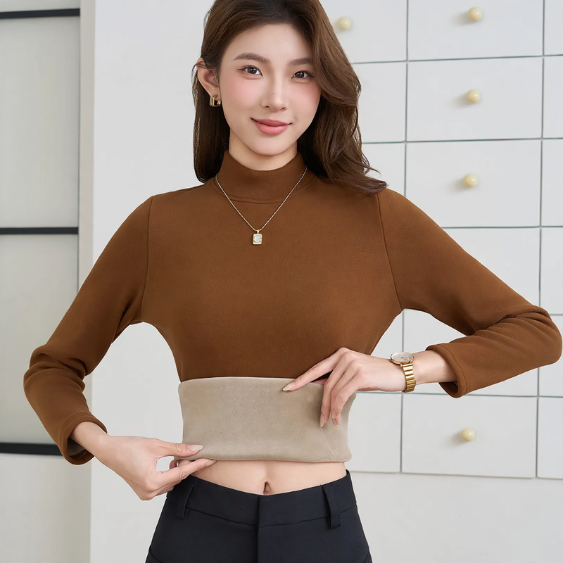 Padded women's long sleeve shirt with stand-up collar