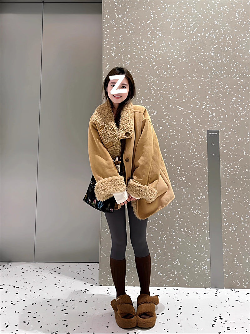 Reversible lambskin look jacket, lined
