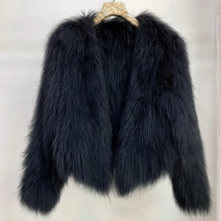 Modern faux fur jacket with asymmetric cut