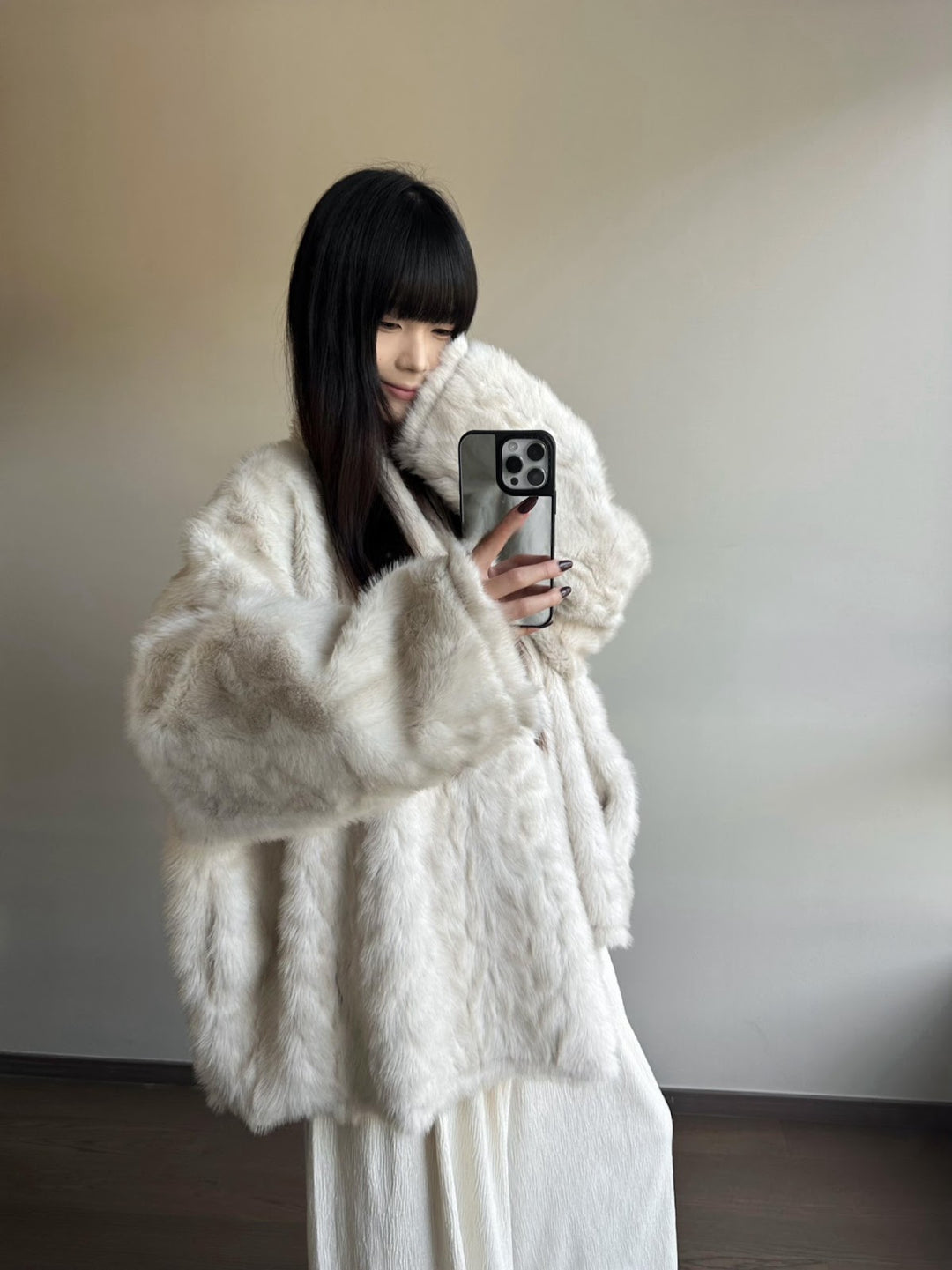 Padded faux fur coat, bat sleeves