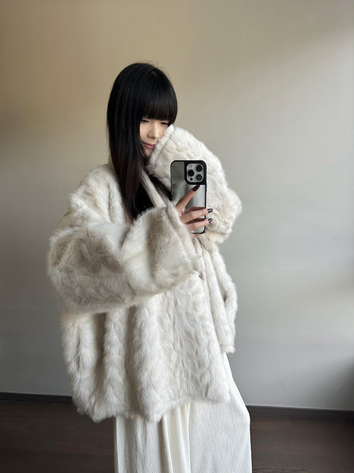 Padded faux fur coat, bat sleeves