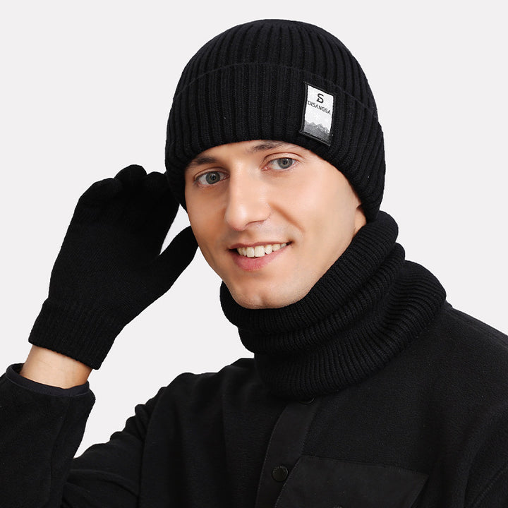 Men's knitted hat, lined, windproof, for winter