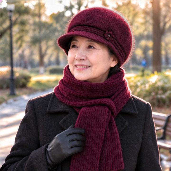 Winter knit set for women: hat and scarf with ear protection