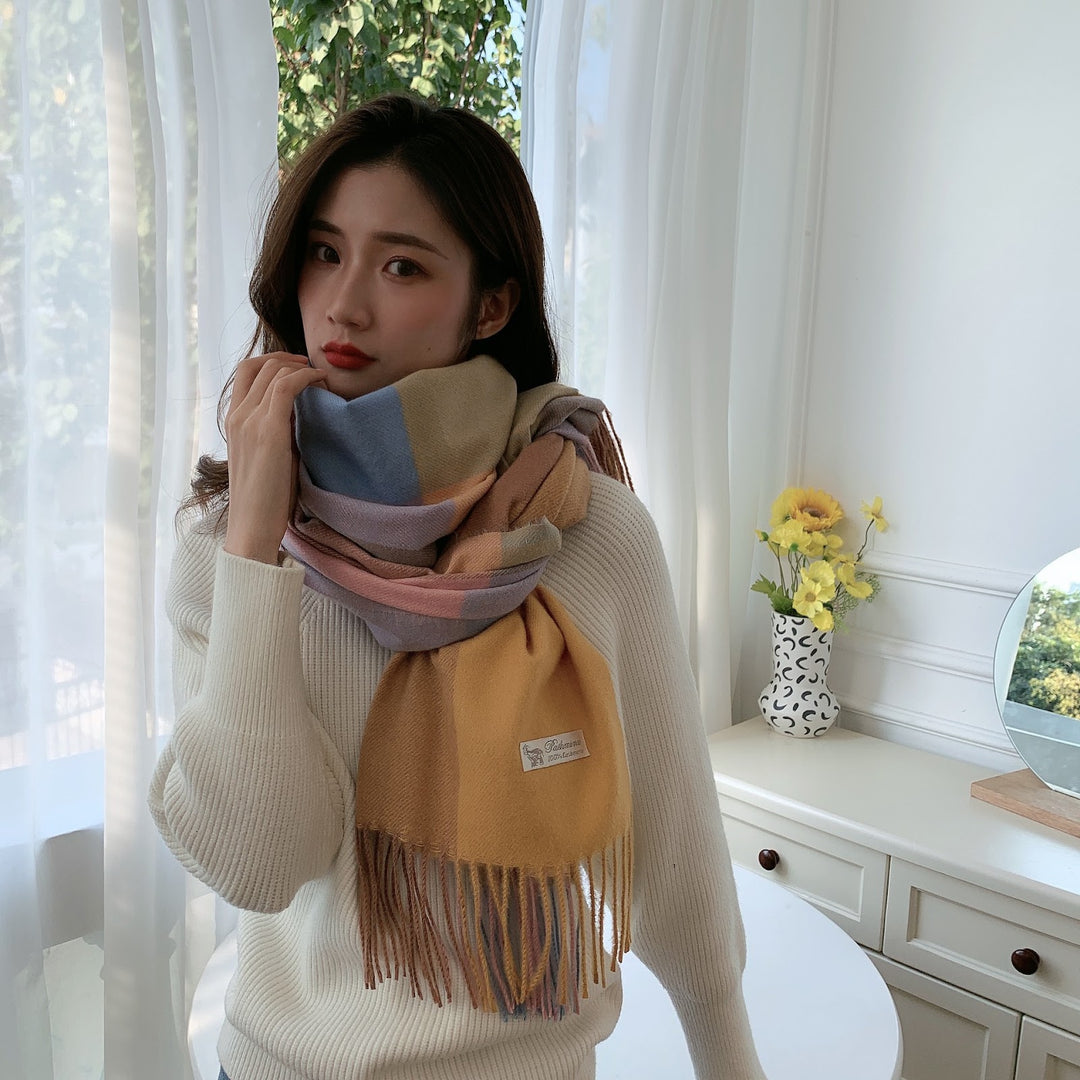 Checkered scarf in cashmere look, 70x200 cm