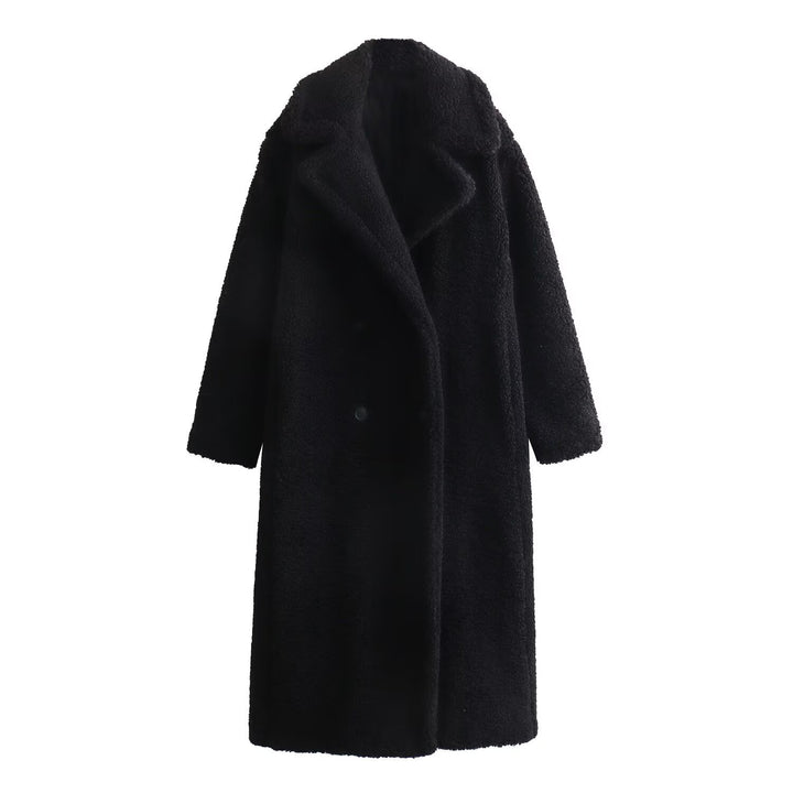Long Lamb Fleece Coat with Lapel for Women