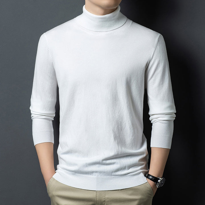 Men's wool pullover, fine knit, standing collar