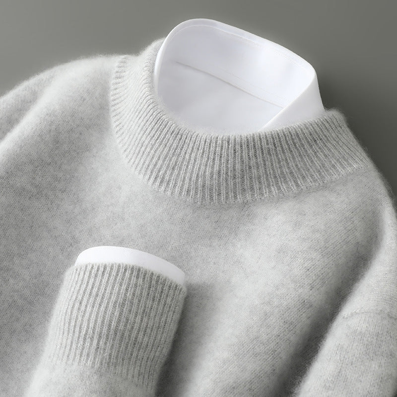 Men's wool sweater, stand-up collar, 100% wool, thick
